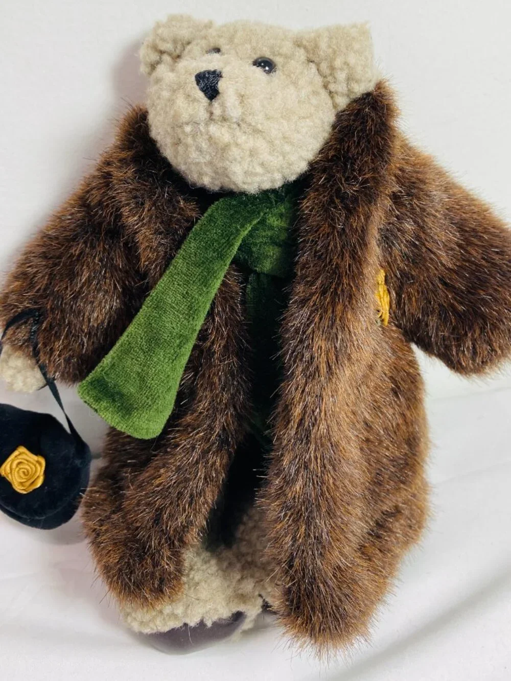 VNTG Boyd's Bear Aunt Bessie Skidoo Curly Fur Faux Fur Coat Velvet Scarf & Purse